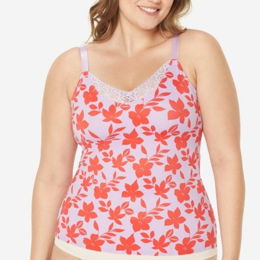 Ruby Ribbon Lace Cami Red Hibiscus Size 44